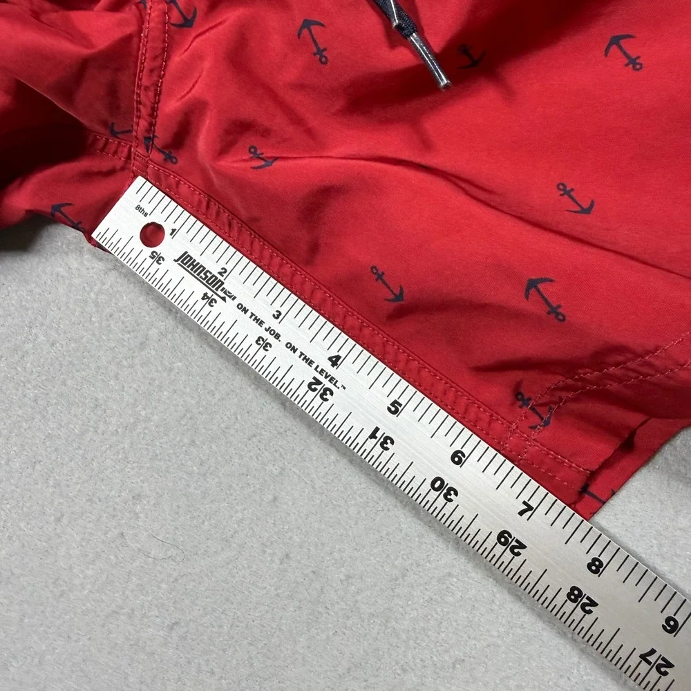 Nautica Mens Red Anchor Print Swim Trunks Drawstring Board Shorts Size S